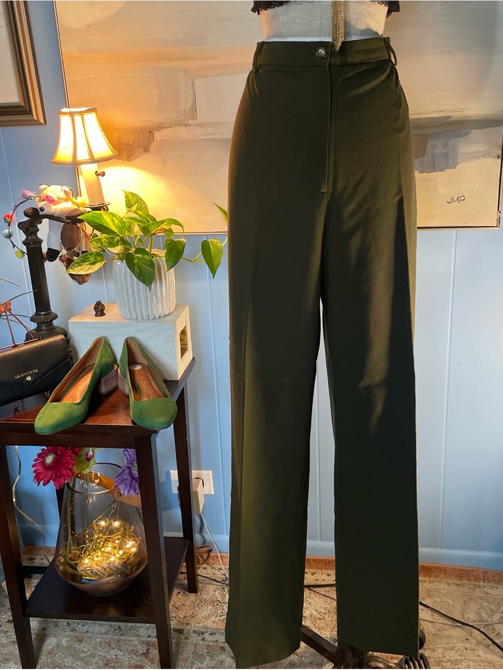 Ralph Lauren Dark Olive High-Waist Wide-Leg Trousers
